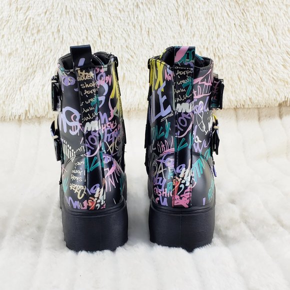 Yoki Multicolor Graffiti Ankle Boots - Picture 4 of 16